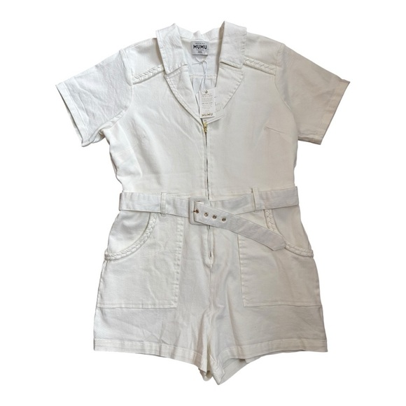 Show Me Your MUMU Outlaw Romper Denim Pearly White Women’s Size XXL - Picture 7 of 13